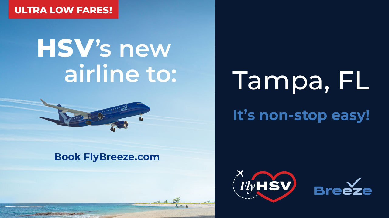 HSV's new airline to Tampa, FL. It's non-stop easy! Ultra Low Fares!