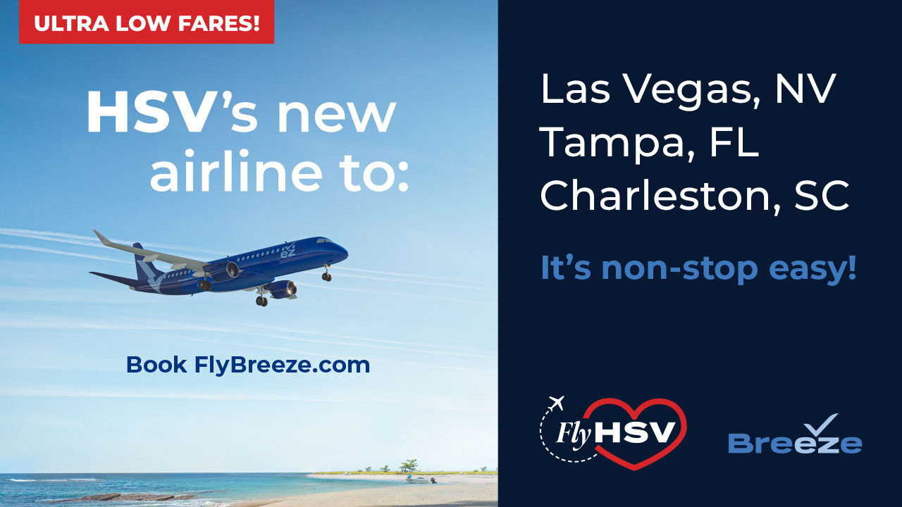 HSV's new airline to: Las Vegas, Tampa, Charleston. It's non-stop easy! Ultra Low Fares!